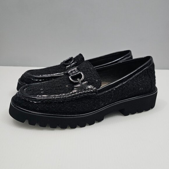 Donald Pliner Helio Lug Sole Loafer Womens 9 Black Boucle Sequined Platform NEW - Picture 14 of 14